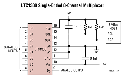 LTC1380 Single-Ended 8-Channel/Differential 4-Channel Analog Multiplexer with SMBus Interface